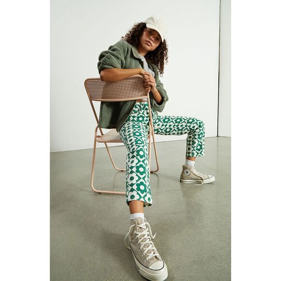 Pacsun Green & White Daisy High Waisted Straight Leg Jeans size 26 - Picture 2 of 8